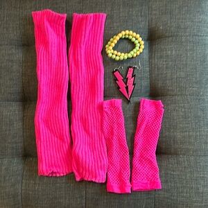 Leg Warmers, earrings, bracelets, fingerless gloves for 80’s costume